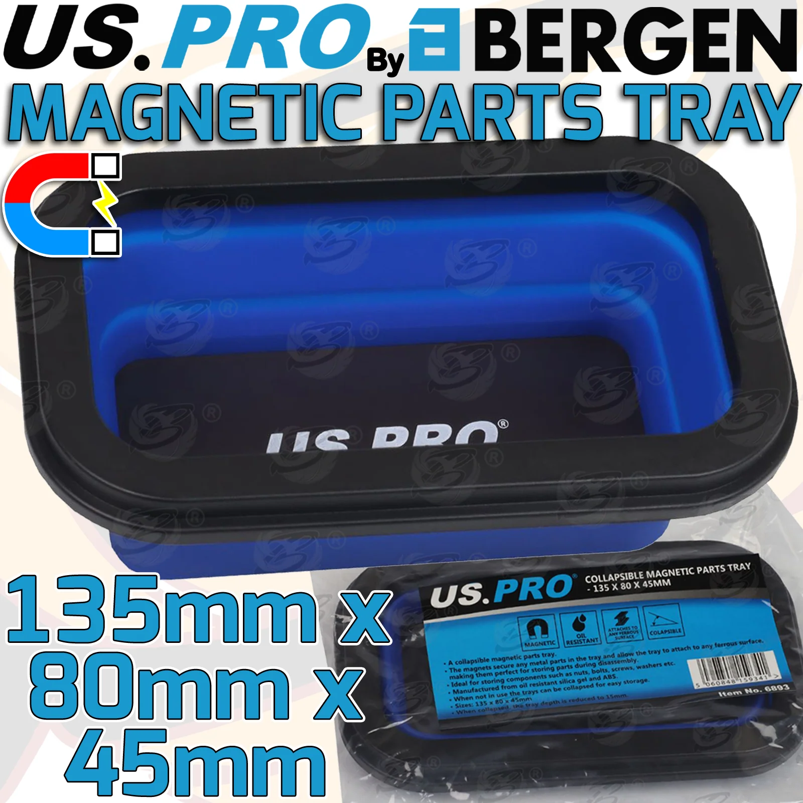 US Pro Collapsible Magnetic Parts Tray ( 135mm x 80mm x 45mm )  6893 ( SMALL )