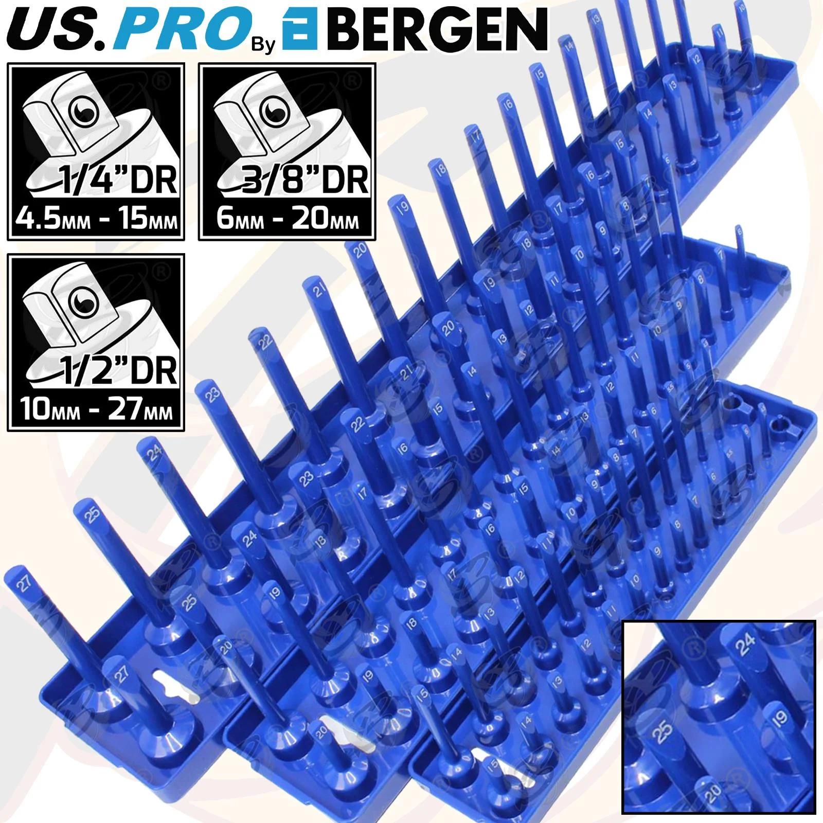 US Pro 3 Piece 1/4″ & 3/8″ & 1/2″ Drive Socket Storage Rails  2219
