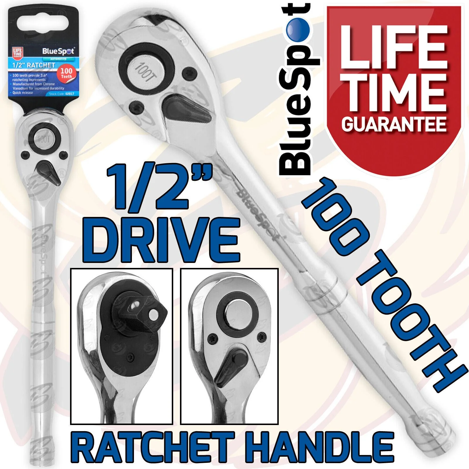 BlueSpot 1/2″ Drive 100 Tooth Ratchet Handle ( 02017 )