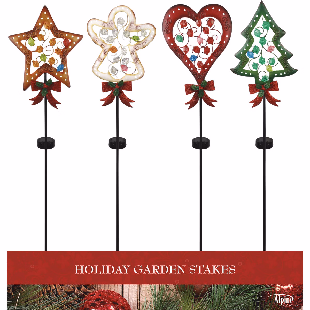 Alpine 36 In. LED Solar Classic Christmas Icons Holiday Garden Stake