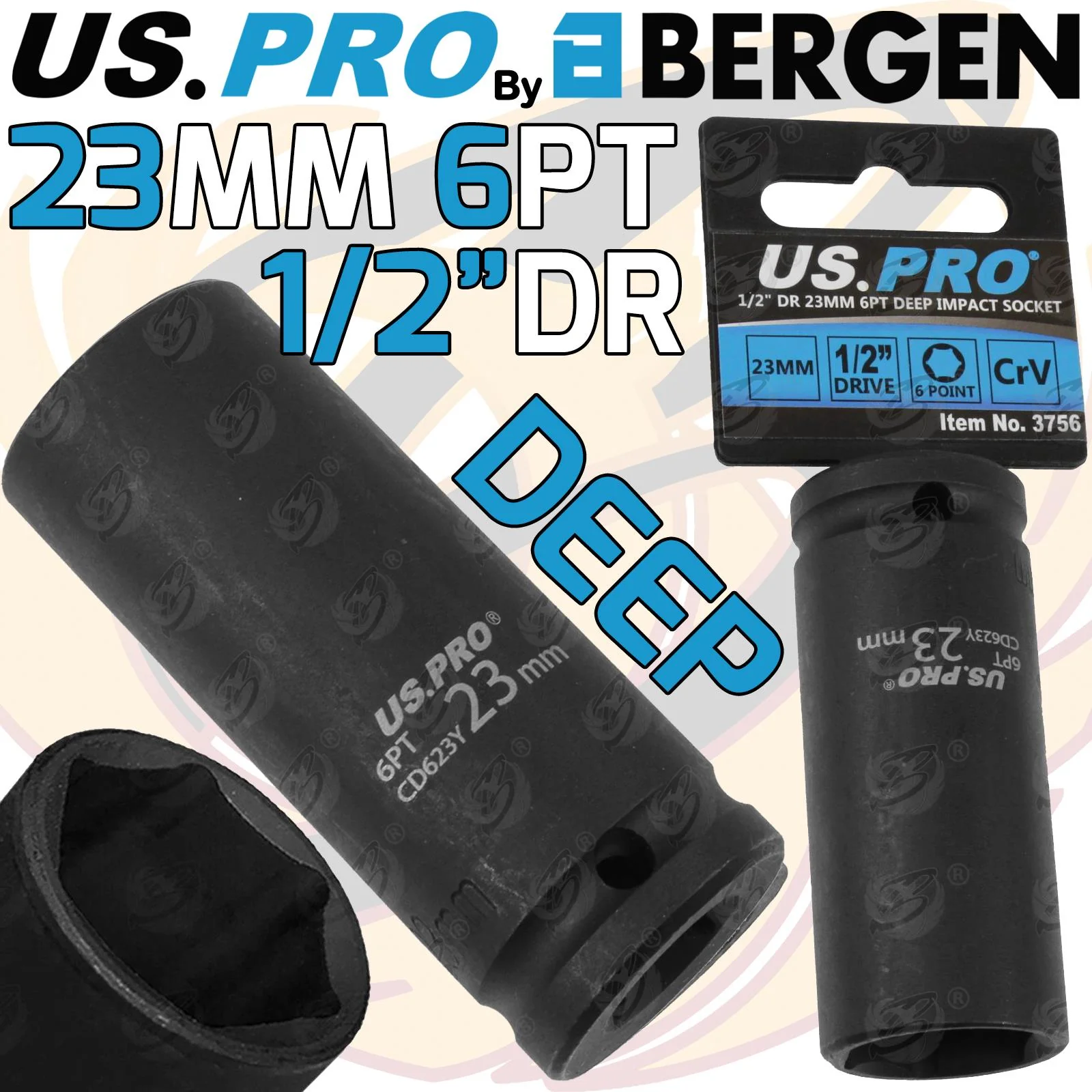 US Pro 23mm 1/2″ Drive 6 Point Deep Impact Socket ( Single )  3756