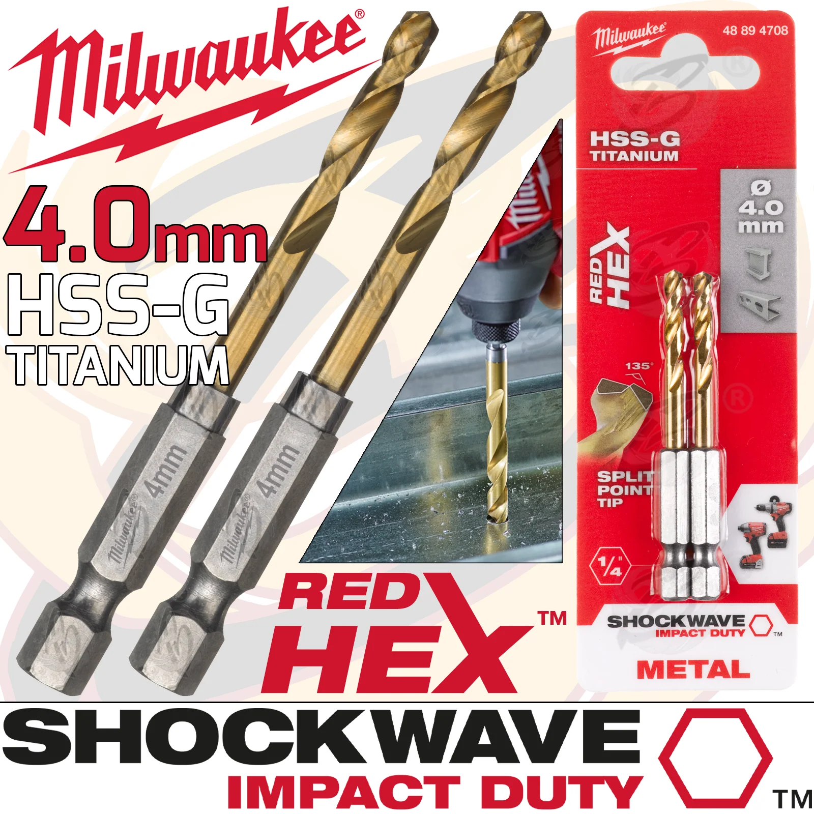 Milwaukee 4mm HSS Titanium Metal Red Hex Drill Bit ( 48894708 )