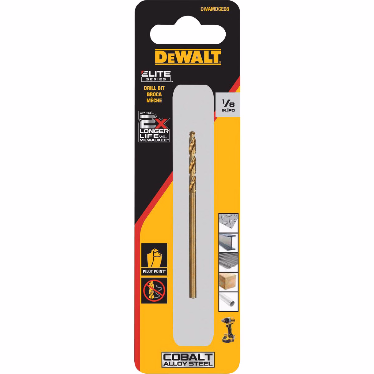 Dewalt Elite Series 1/8 In. x 2-4/5 In. Cobalt Alloy Steel Jobber Length Twist Drill Bit