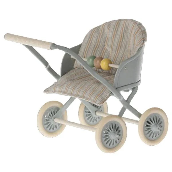 Maileg Stroller, Baby Mouse- Blue