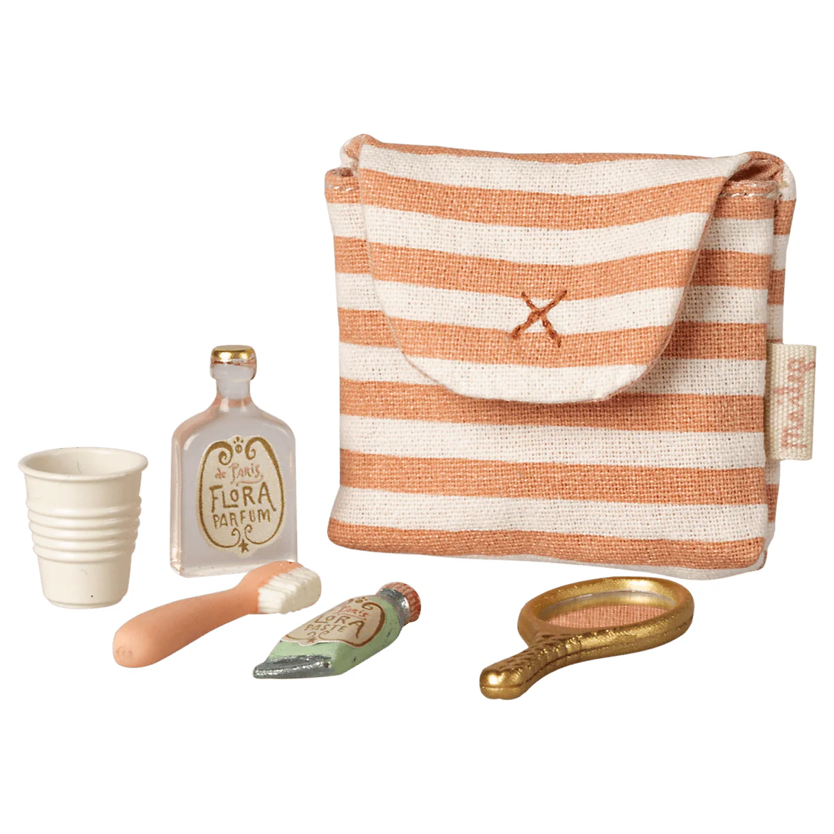 Tooth brush set in bag, Mouse – Coral stripe