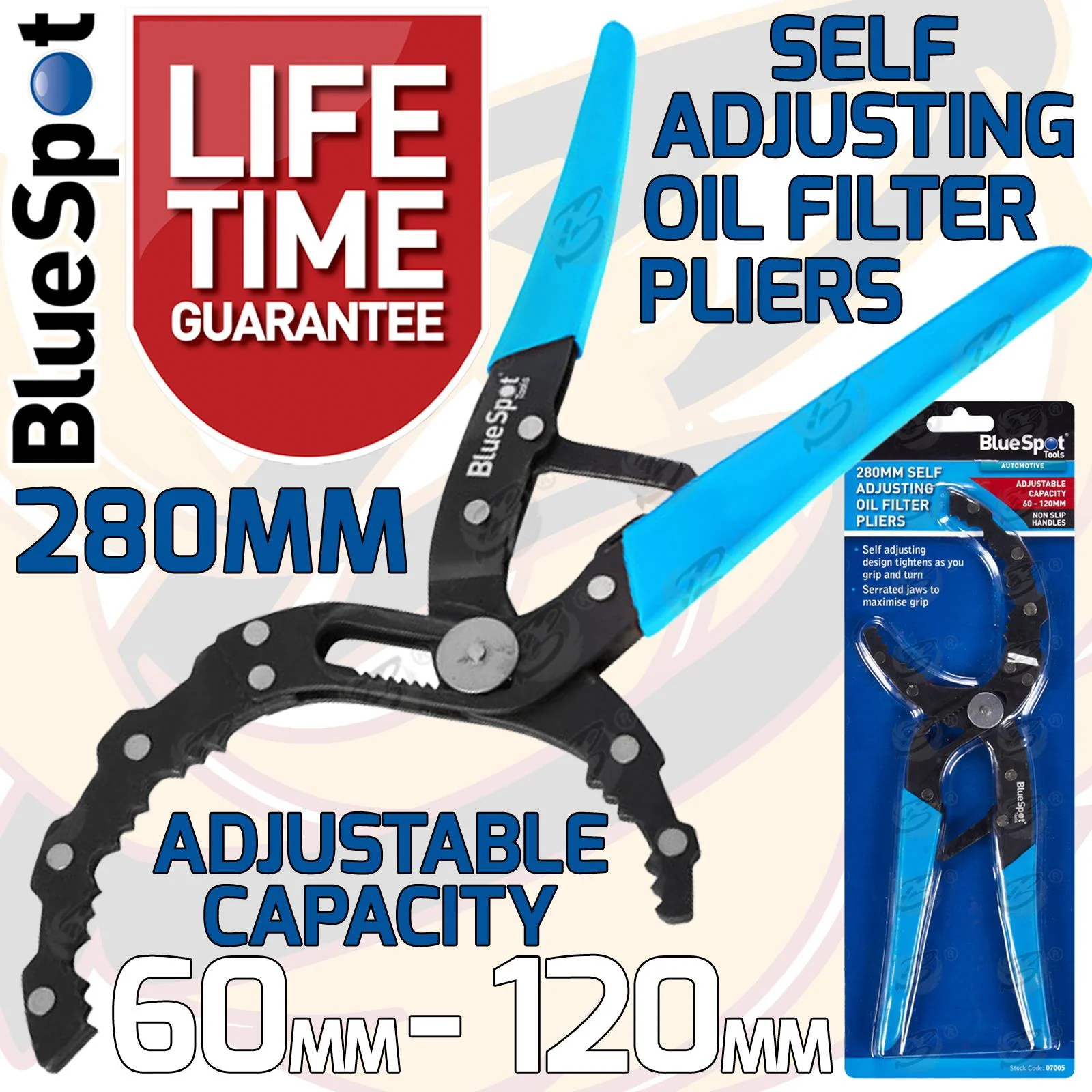BlueSpot Self Adjusting Oil Filter Pliers 60mm – 120mm ( 07005 )