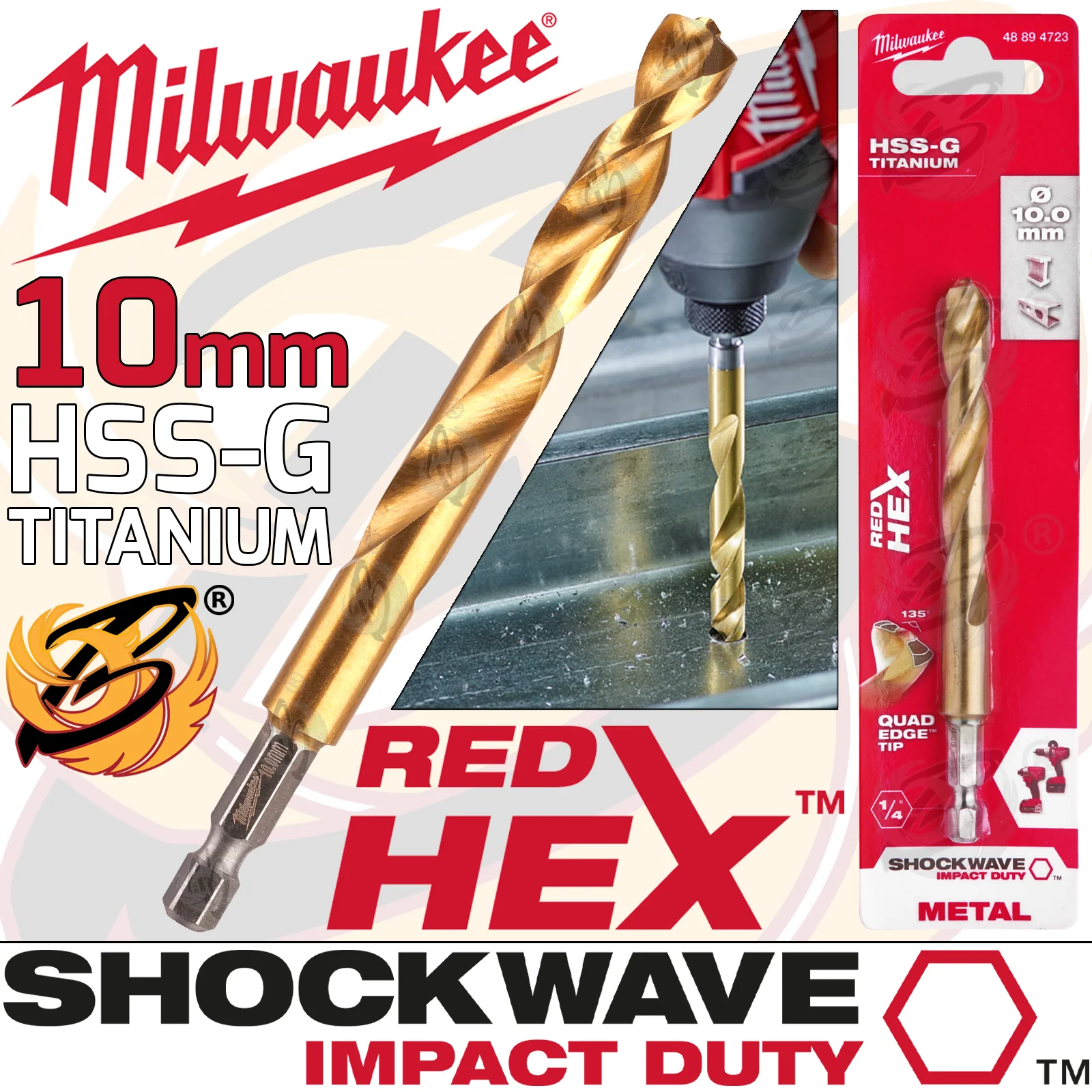 Milwaukee 10mm HSS Titanium Metal Red Hex Drill Bit ( 48894723 )