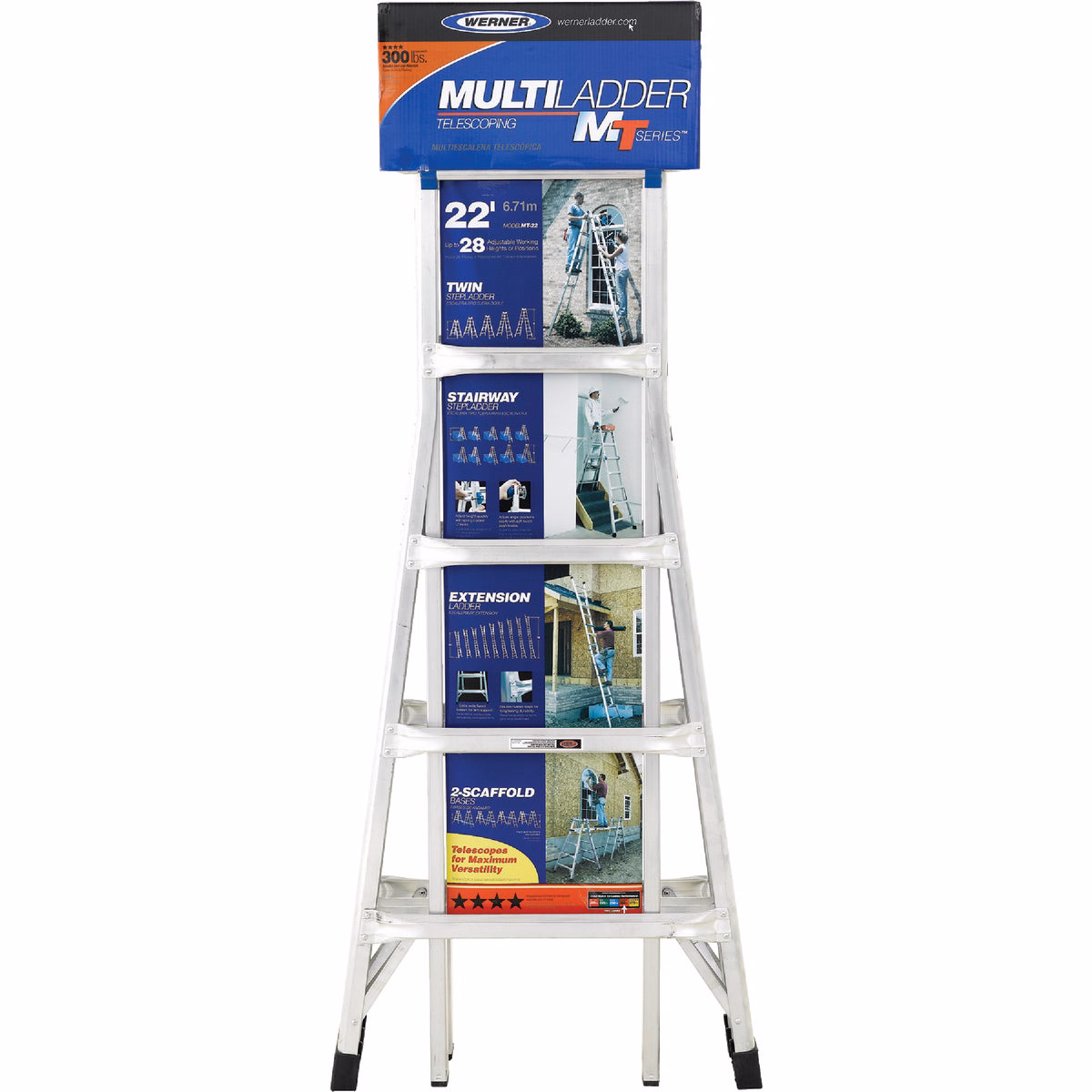 Werner 22 Ft. Aluminum Multi-Position Telescoping Ladder with 300 Lb. Load Capacity Type IA Ladder Rating