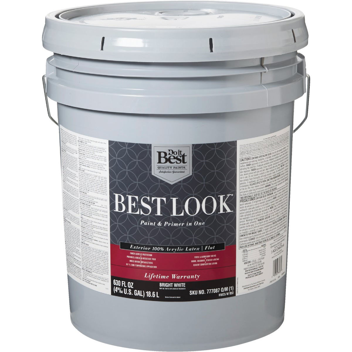 Best Look 100% Acrylic Latex Premium Paint & Primer In One Flat Exterior House Paint, Bright White, 5 Gal.