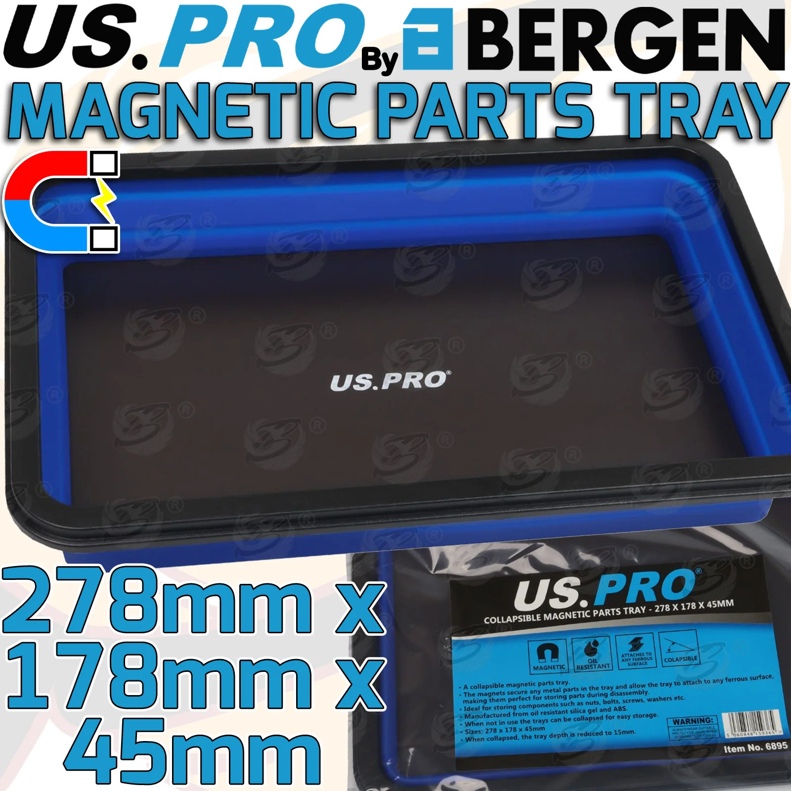 US Pro Collapsible Magnetic Parts Tray ( 278mm x 178mm x 45mm )  6895 ( LARGE )