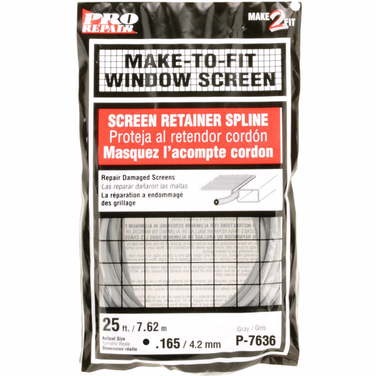 Prime-Line 0.165 In. Dia. x 25 Ft. L. Gray Vinyl Screen Retainer Spline