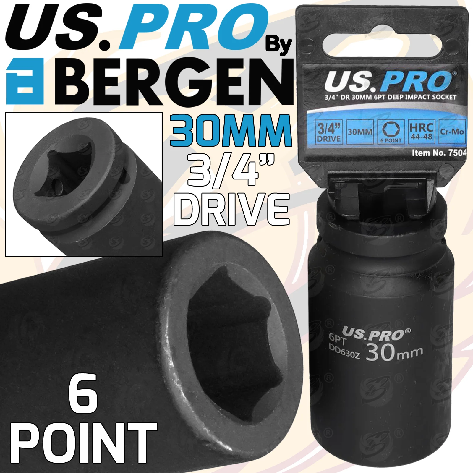 US Pro 30mm 3/4″ Drive 6 Point Deep Impact Socket  7504