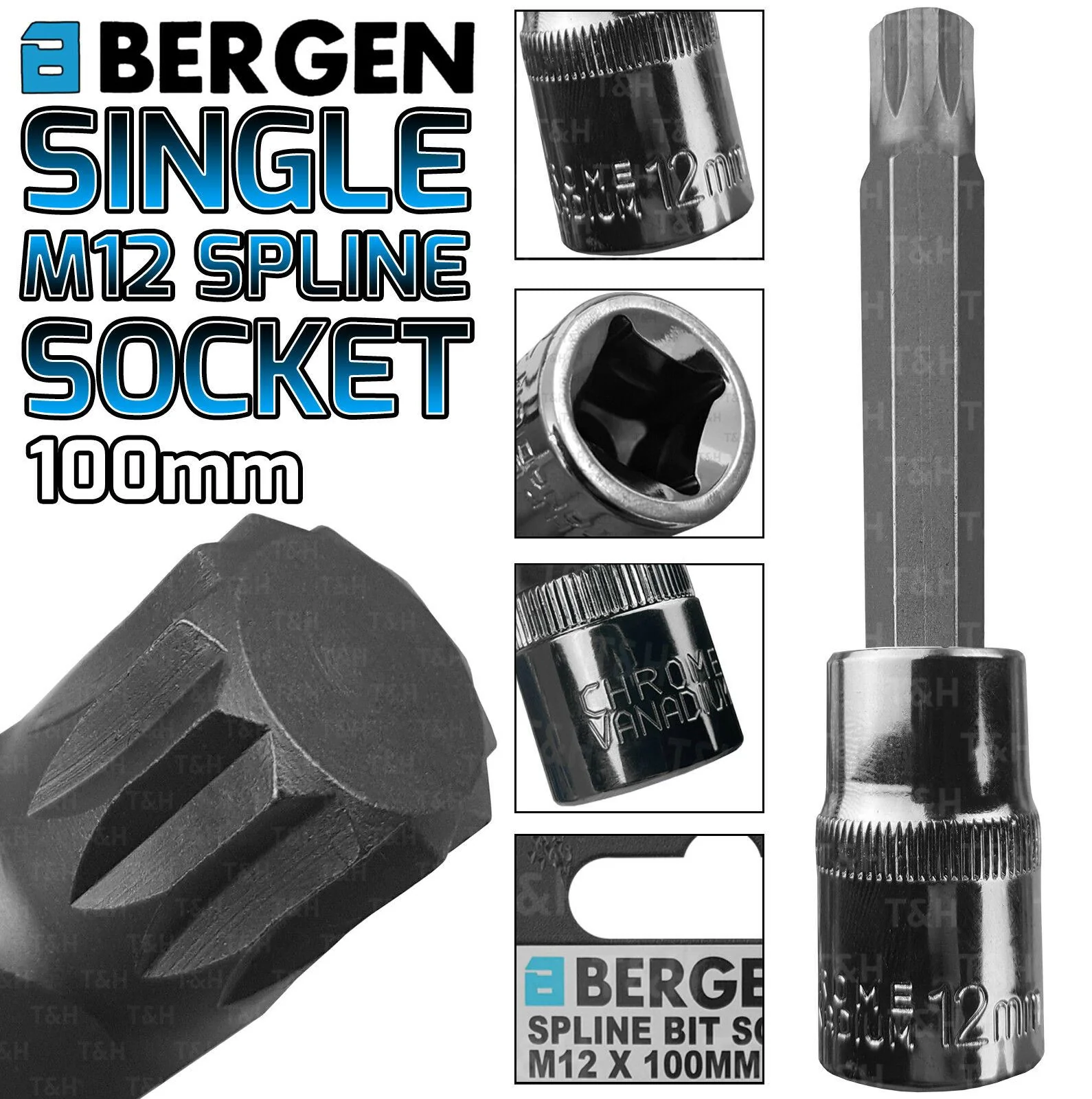 US PRO M12 1/2″ DRIVE 100MM LONG SPLINE BIT SOCKET ( SINGLE )