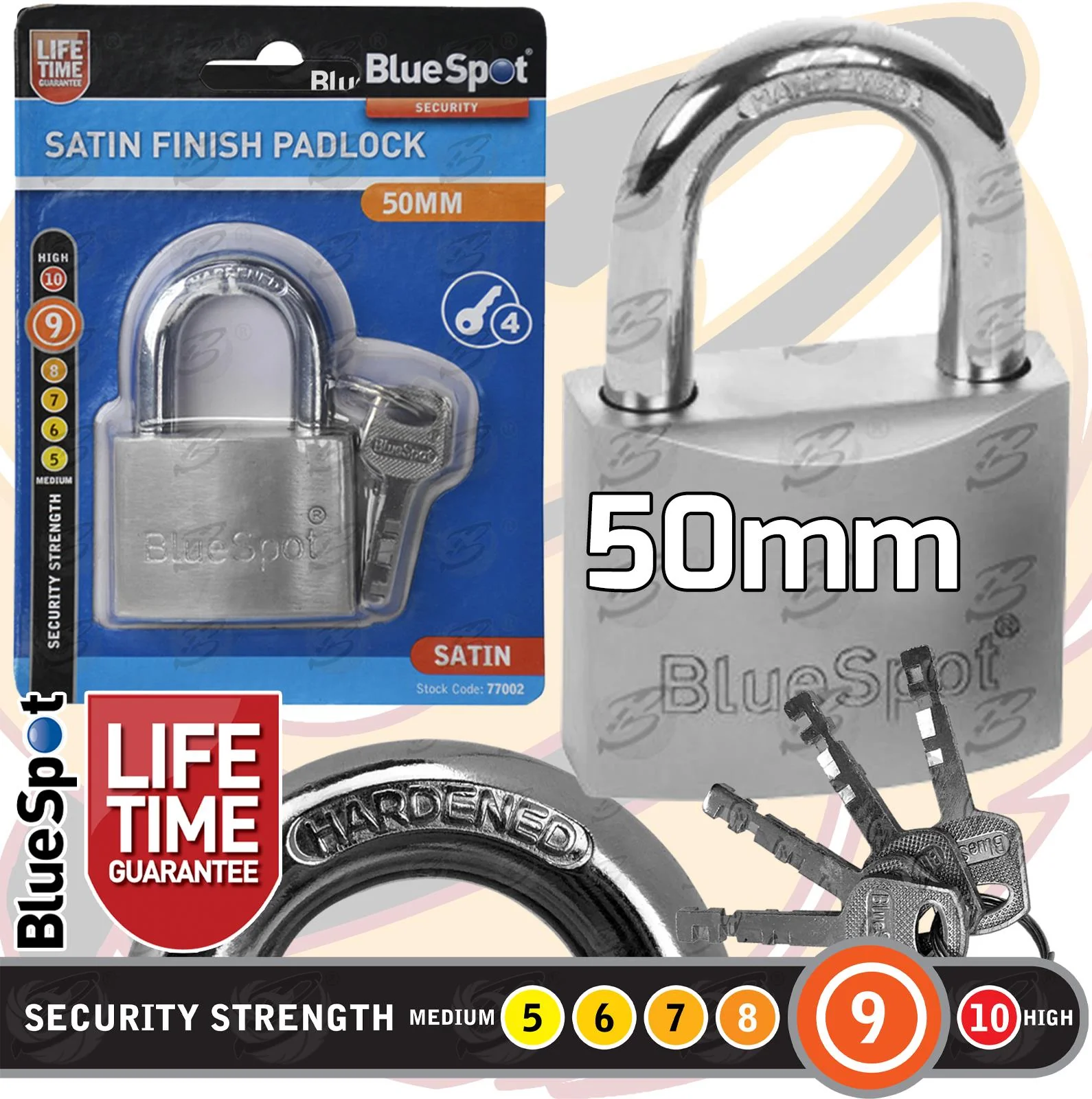 BlueSpot 50mm Satin Finsih Padlock ( 77002 )
