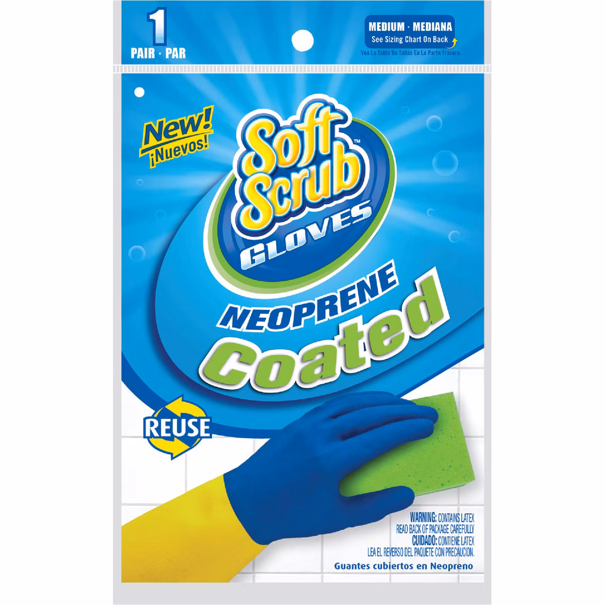 Soft Scrub Medium Neoprene Coated Latex Rubber Glove