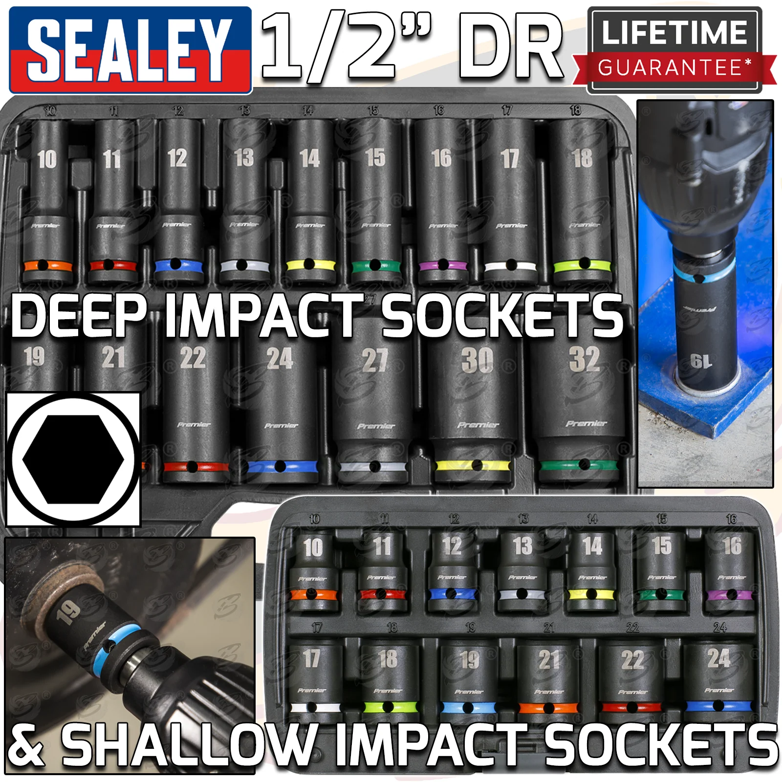 SEALEY 29PCS 1/2″ DRIVE 6 POINT DEEP & SHALLOW IMPACT SOCKETS 10MM – 32MM