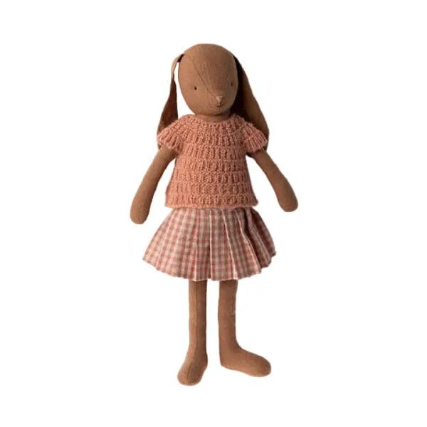 Maileg Bunny, Size 3 – Chocolate Brown- Knitted shirt and skirt