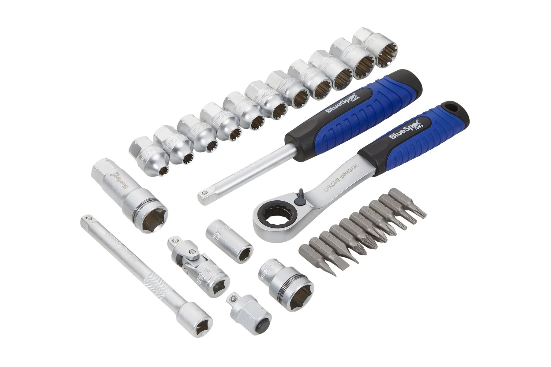 BlueSpot 29 Piece 1/4″ Multi Fit Go Through Socket Set (4.5mm – 13mm) With A Manufacturers LifeTime Guarantee 01618
