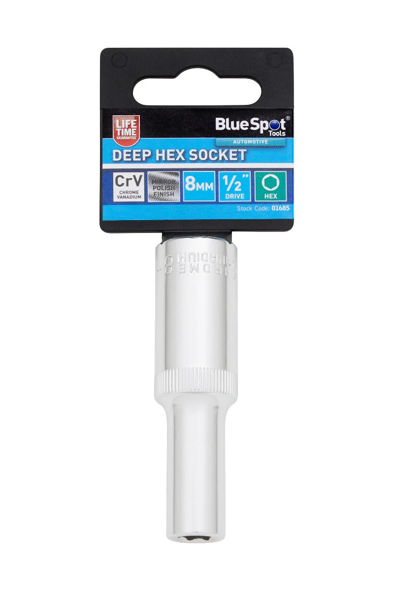BlueSpot 8mm 1/2″ Drive 6 Point Deep Socket ( Single ) With A Manufacturers LifeTime Guarantee 01685
