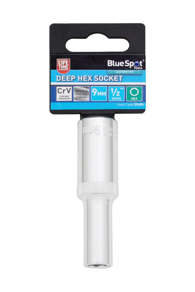 BlueSpot 9mm 1/2″ Drive 6 Point Deep Socket ( Single ) With A Manufacturers LifeTime Guarantee 01686