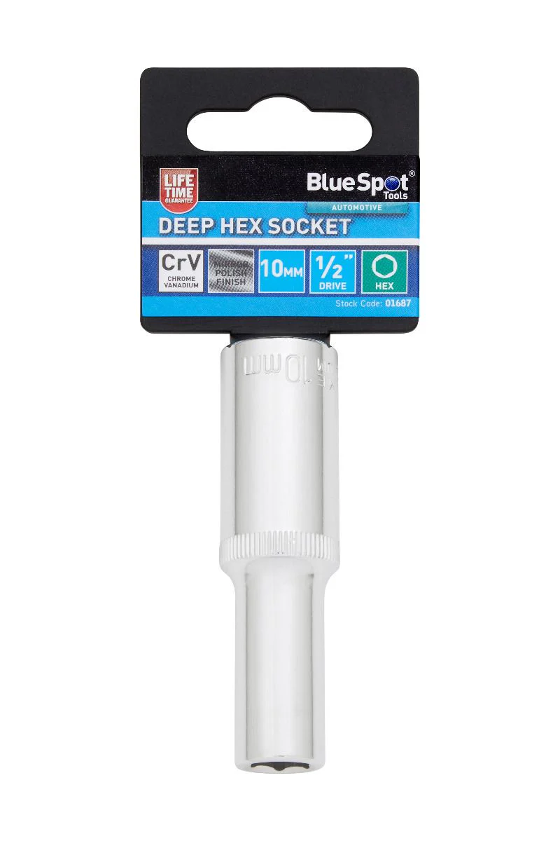 BlueSpot 10mm 1/2″ Drive 6 Point Deep Socket ( Single ) With A Manufacturers LifeTime Guarantee 01687