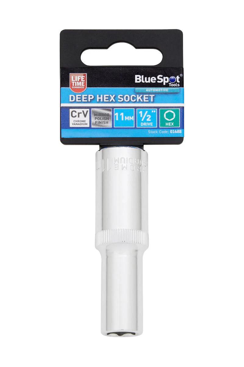 BlueSpot 11mm 1/2″ Drive 6 Point Deep Socket ( Single ) With A Manufacturers LifeTime Guarantee 01688