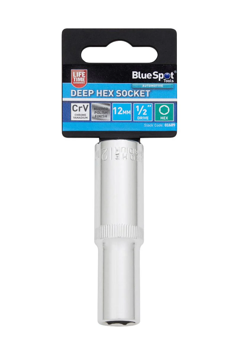 BlueSpot 12mm 1/2″ Drive 6 Point Deep Socket ( Single ) With A Manufacturers LifeTime Guarantee 01689
