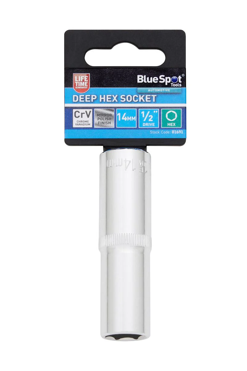BlueSpot 14mm 1/2″ Drive 6 Point Deep Socket ( Single ) With A Manufacturers LifeTime Guarantee 01691