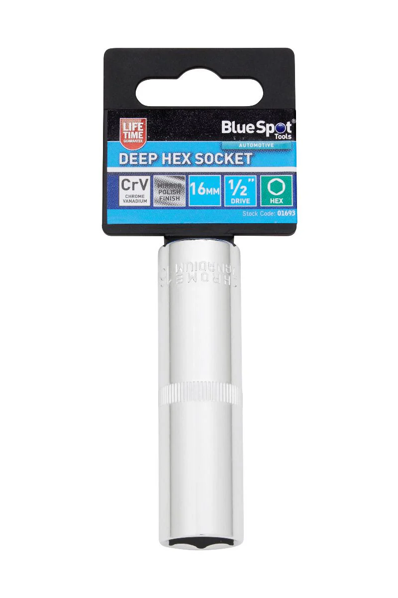 BlueSpot 16mm 1/2″ Drive 6 Point Deep Socket ( Single ) With A Manufacturers LifeTime Guarantee 01693