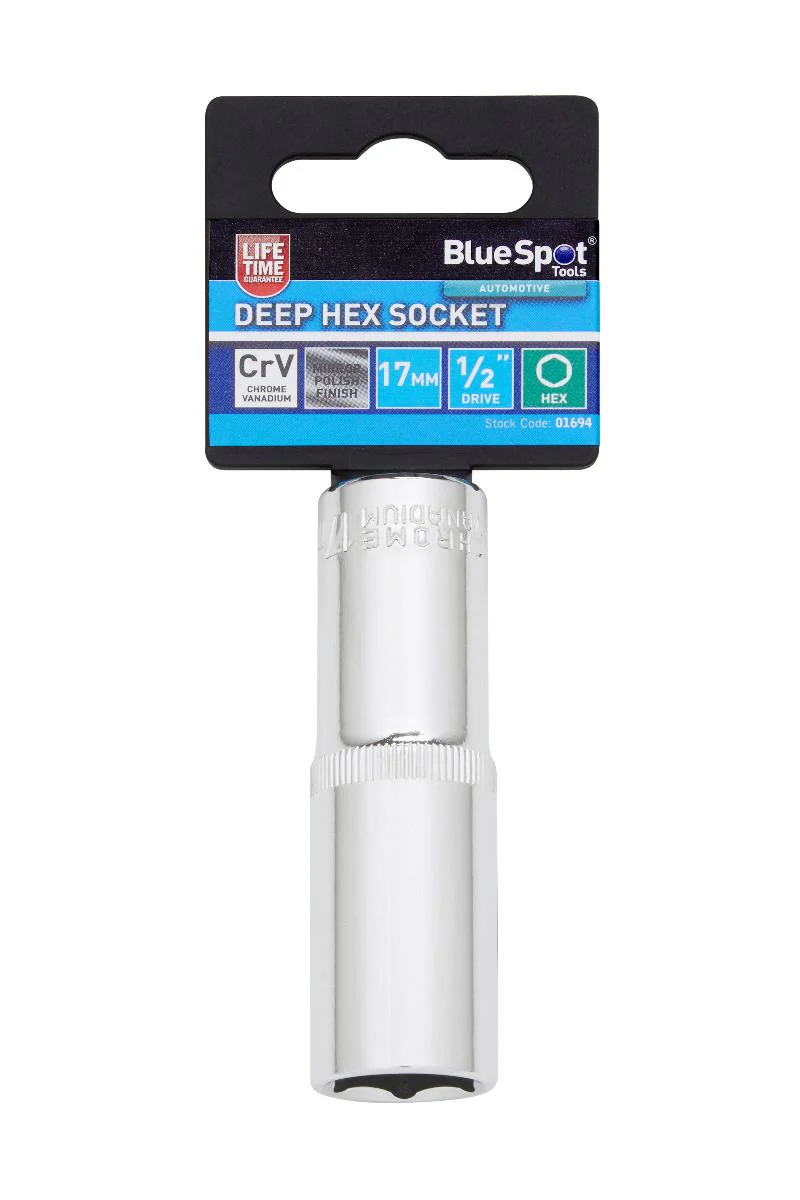 BlueSpot 17mm 1/2″ Drive 6 Point Deep Socket ( Single ) With A Manufacturers LifeTime Guarantee 01694