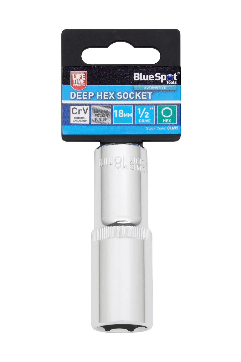 BlueSpot 18mm 1/2″ Drive 6 Point Deep Socket ( Single ) With A Manufacturers LifeTime Guarantee 01695