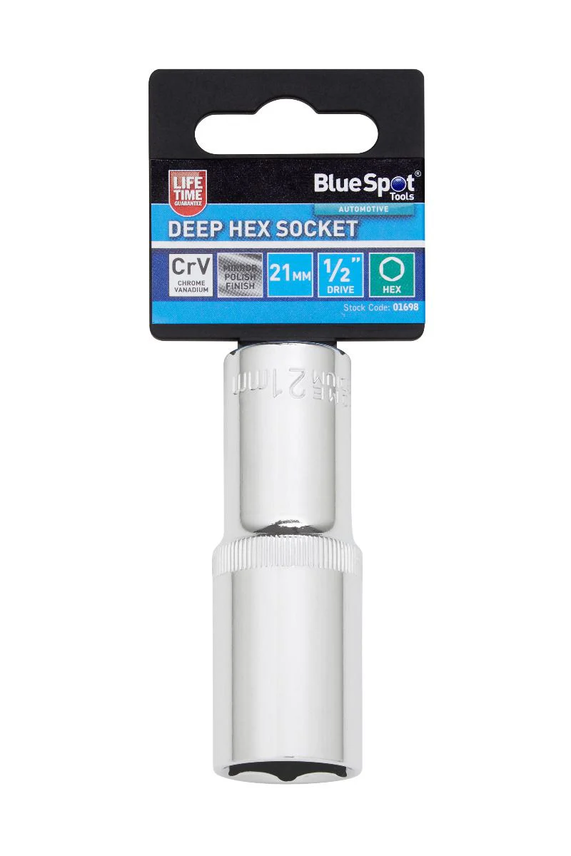 BlueSpot 21mm 1/2″ Drive 6 Point Deep Socket ( Single ) With A Manufacturers LifeTime Guarantee 01698