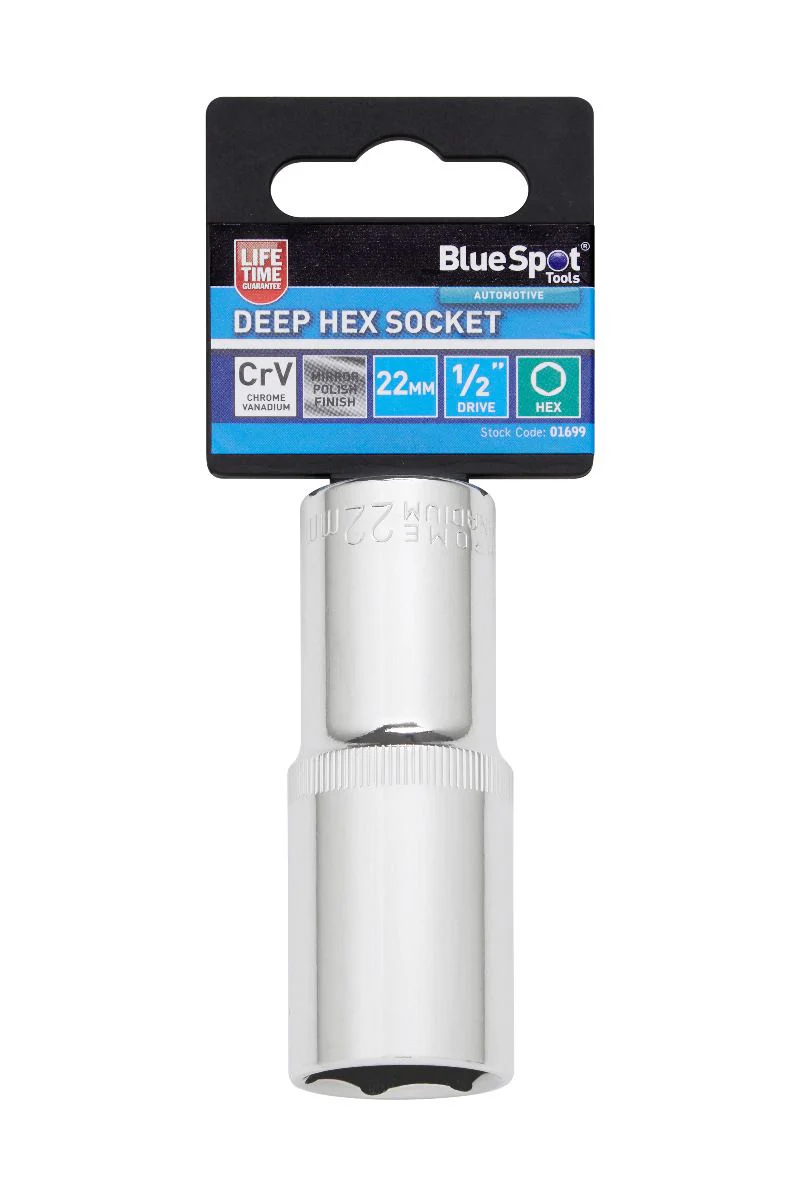 BlueSpot 22mm 1/2″ Drive 6 Point Deep Socket ( Single ) With A Manufacturers LifeTime Guarantee 01699