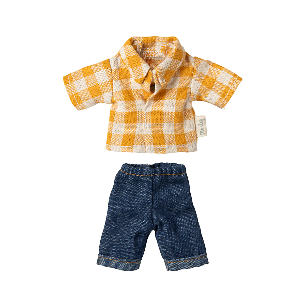 Maileg Yellow checked shirt and pants, Dad mouse