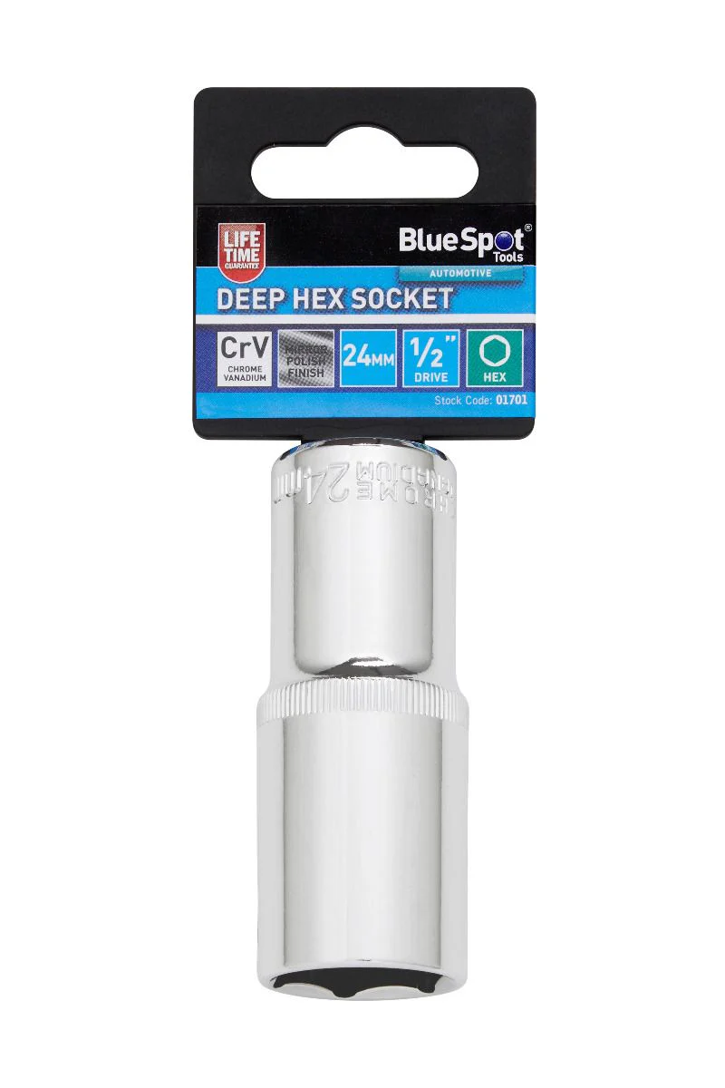 BlueSpot 24mm 1/2″ Drive 6 Point Deep Socket ( Single ) With A Manufacturers LifeTime Guarantee 01701