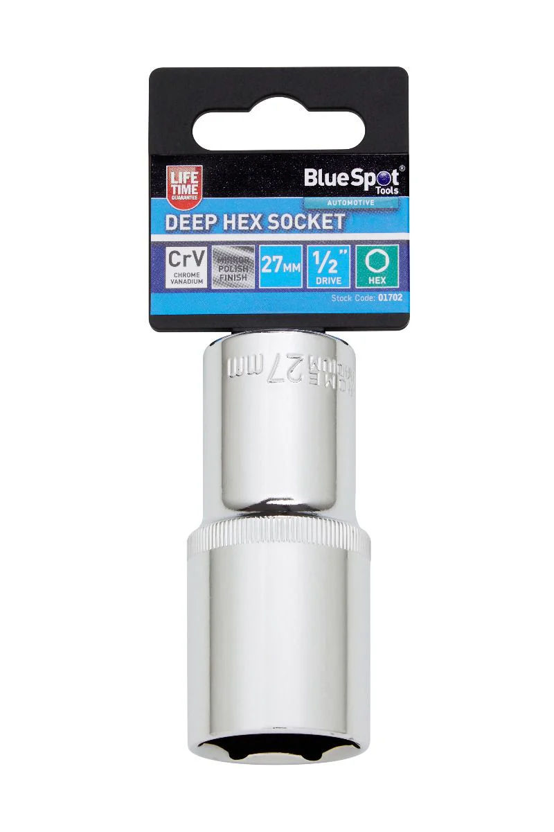 BlueSpot 27mm 1/2″ Drive 6 Point Deep Socket ( Single ) With A Manufacturers LifeTime Guarantee 01702