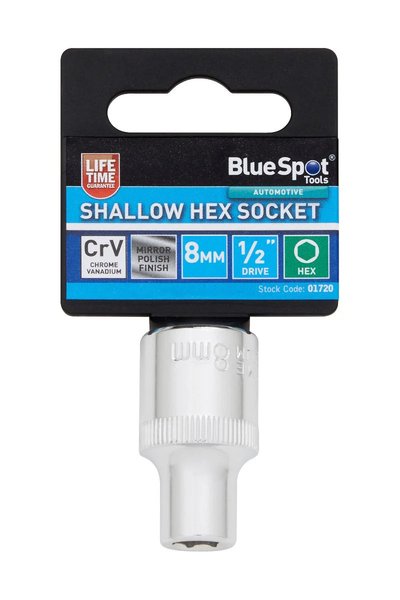 BlueSpot 8mm 1/2″ Drive 6 Point Shallow Socket ( Single ) With A Manufacturers LifeTime Guarantee 01720