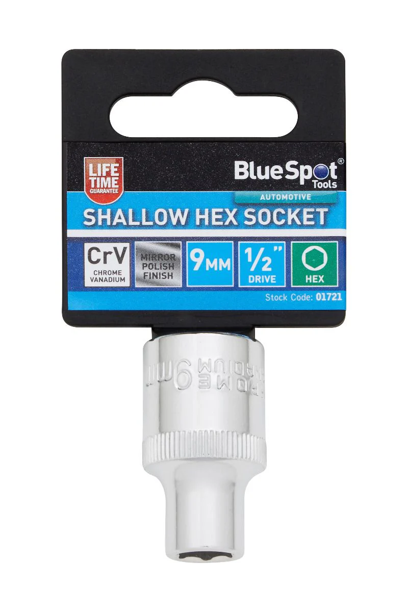 BlueSpot 9mm 1/2″ Drive 6 Point Shallow Socket ( Single ) With A Manufacturers LifeTime Guarantee 01721