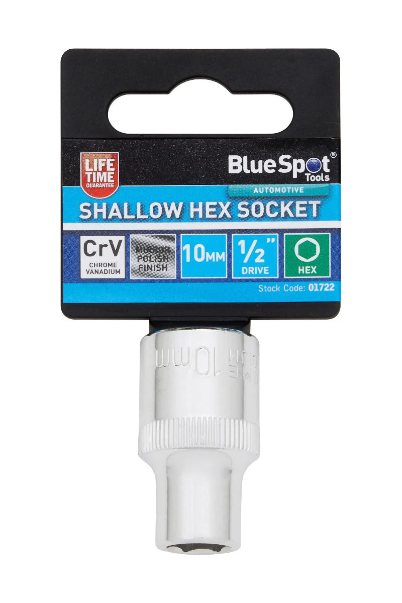 BlueSpot 10mm 1/2″ Drive 6 Point Shallow Socket ( Single ) With A Manufacturers LifeTime Guarantee 01722