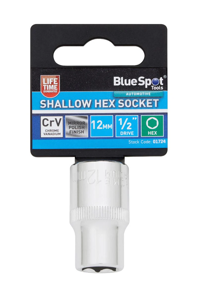 BlueSpot 12mm 1/2″ Drive 6 Point Shallow Socket ( Single ) With A Manufacturers LifeTime Guarantee 01724