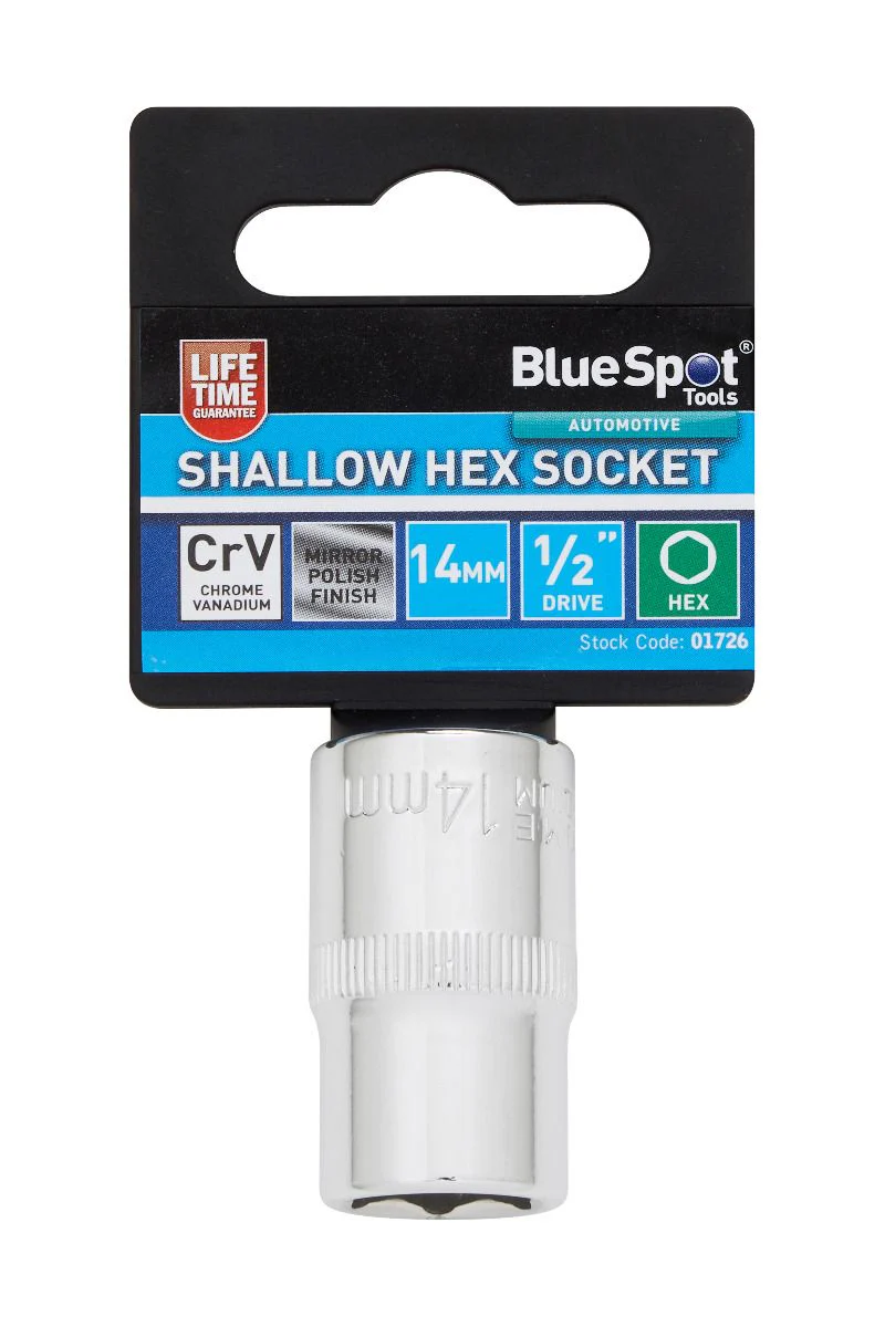 BlueSpot 14mm 1/2″ Drive 6 Point Shallow Socket ( Single ) With A Manufacturers LifeTime Guarantee 01726