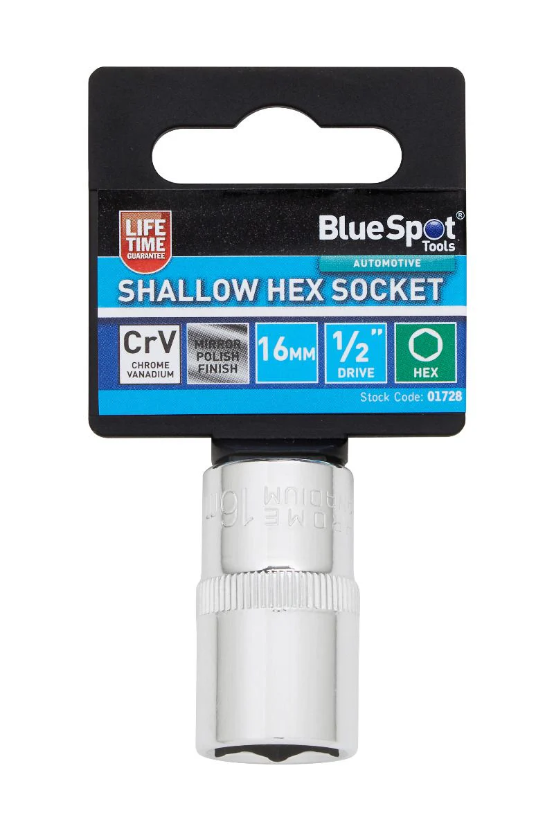 BlueSpot 16mm 1/2″ Drive 6 Point Shallow Socket ( Single ) With A Manufacturers LifeTime Guarantee 01728