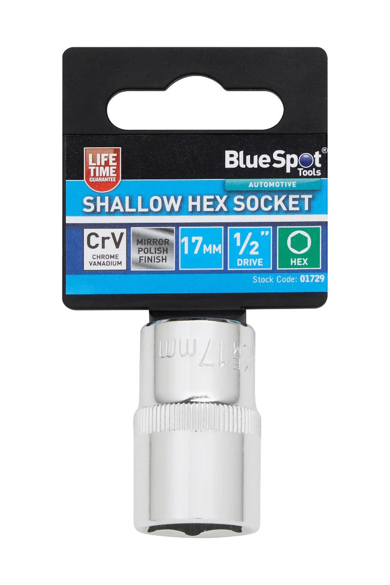 BlueSpot 17mm 1/2″ Drive 6 Point Shallow Socket ( Single ) With A Manufacturers LifeTime Guarantee 01729