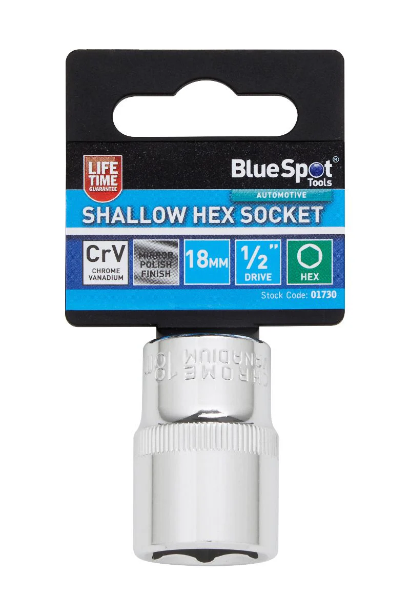 BlueSpot 18mm 1/2″ Drive 6 Point Shallow Socket ( Single ) With A Manufacturers LifeTime Guarantee 01730