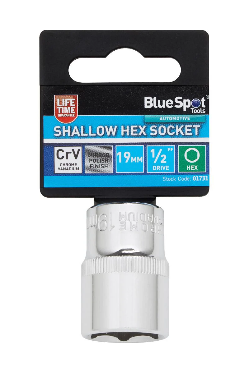 BlueSpot 19mm 1/2″ Drive 6 Point Shallow Socket ( Single ) With A Manufacturers LifeTime Guarantee 01731