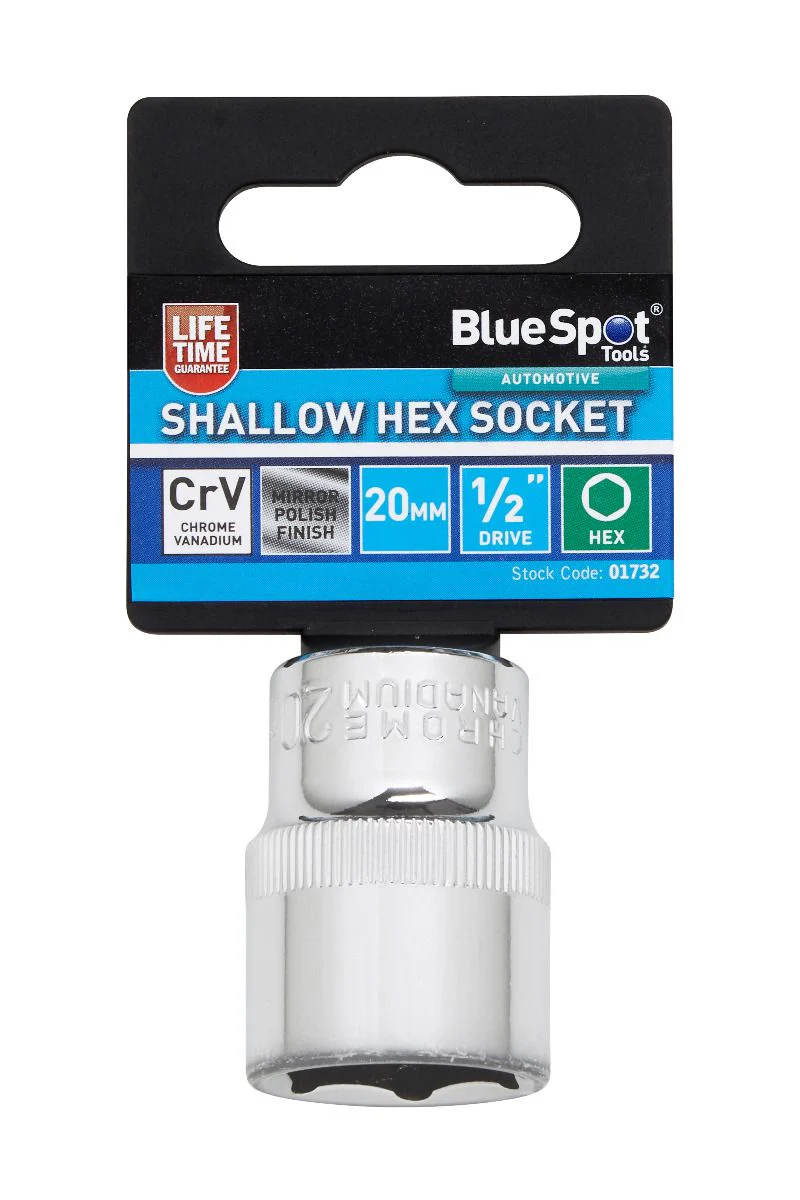 BlueSpot 20mm 1/2″ Drive 6 Point Shallow Socket ( Single ) With A Manufacturers LifeTime Guarantee 01732