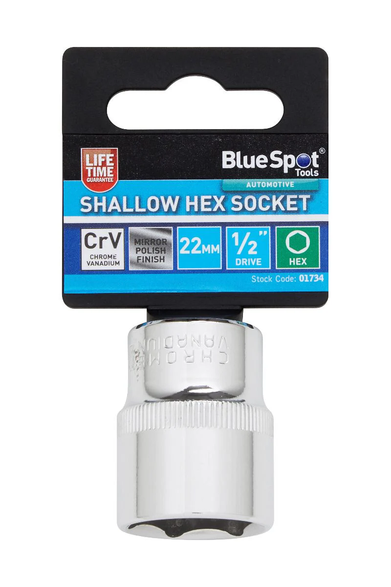 BlueSpot 22mm 1/2″ Drive 6 Point Shallow Socket ( Single ) With A Manufacturers LifeTime Guarantee 01734