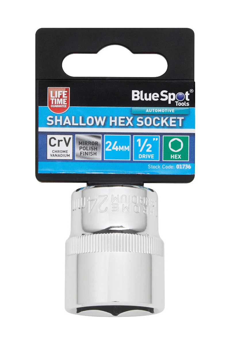 BlueSpot 24mm 1/2″ Drive 6 Point Shallow Socket ( Single ) With A Manufacturers LifeTime Guarantee 01736