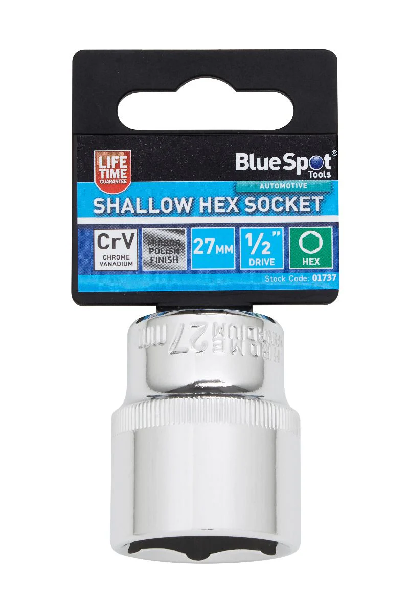 BlueSpot 27mm 1/2″ Drive 6 Point Shallow Socket ( Single ) With A Manufacturers LifeTime Guarantee 01737