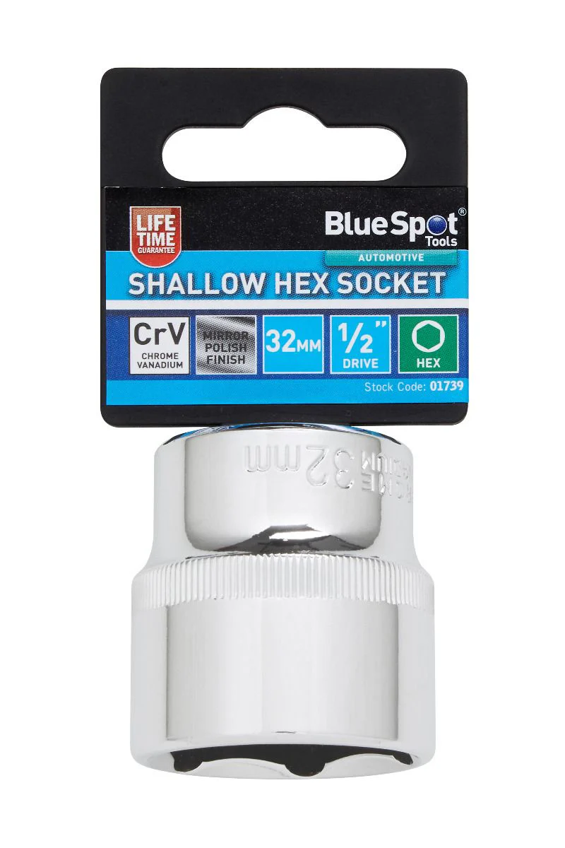BlueSpot 32mm 1/2″ Drive 6 Point Shallow Socket ( Single ) With A Manufacturers LifeTime Guarantee 01739